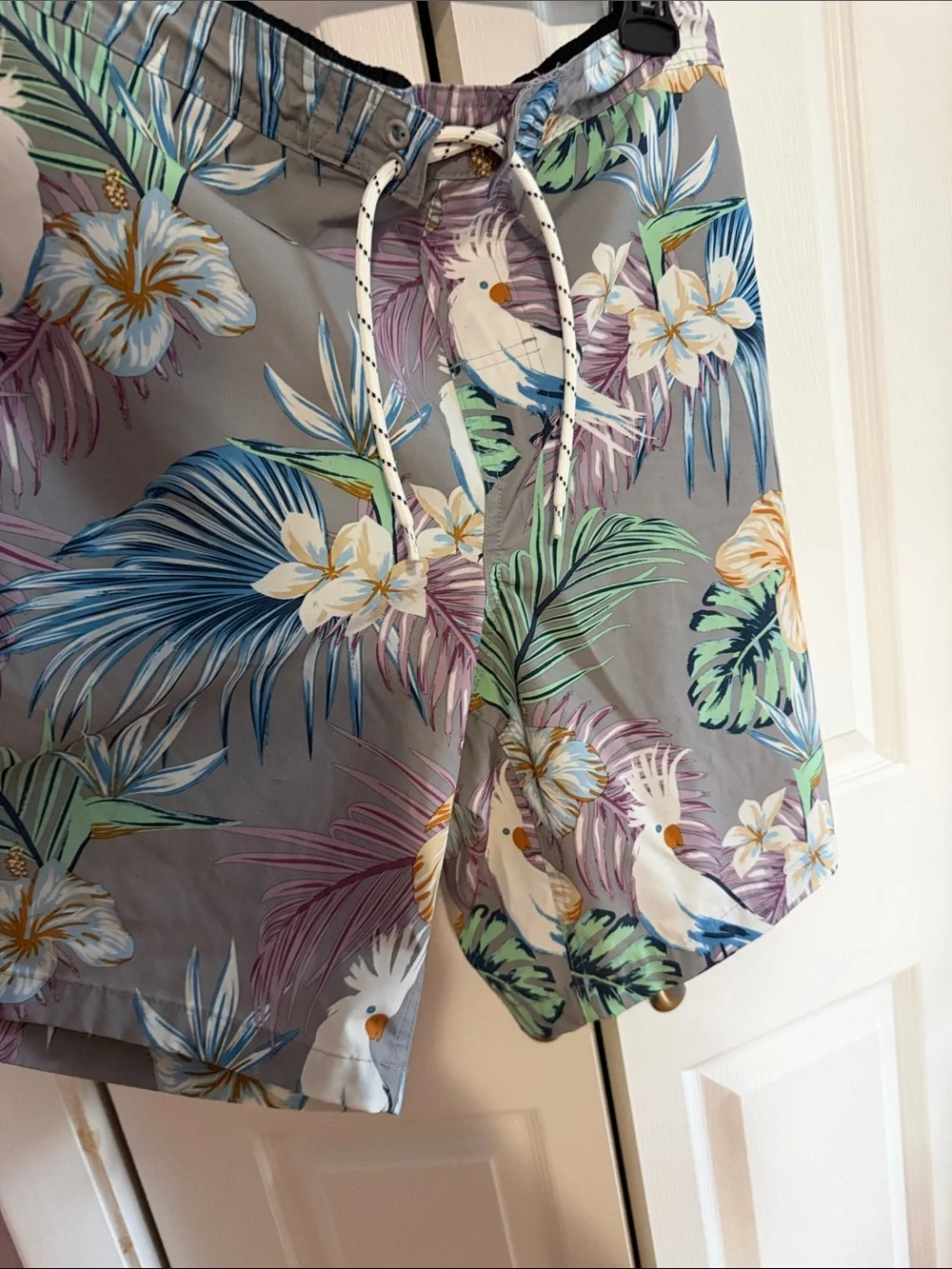 Goodfellow & Co Gray Tropical Floral Swim Trunks with Multicolor Leaves